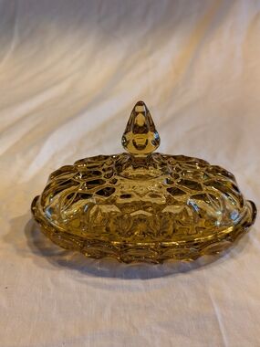 2/60$ Indiana Glass Amber Hobnail Covered Butter Dish